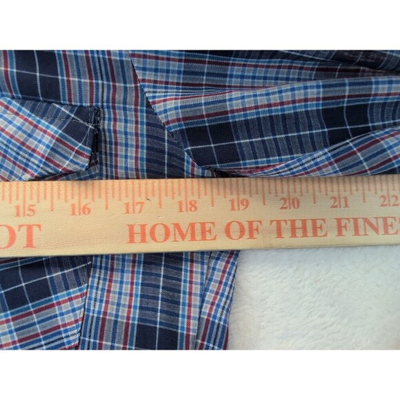 VTG H Bar C 14.5-33 Ranchwear Long Tail Pearl Snap Blue Plaid Shirt Western 70s - Picture 12 of 14